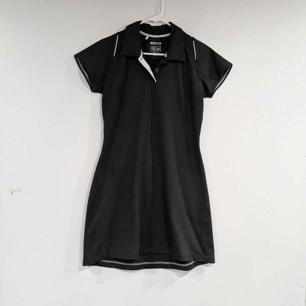 Adidas Short Sleeve Polo Shirt Dress Black White Silver Size 4